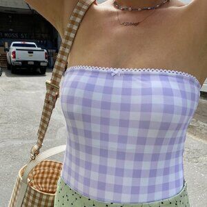 Charlie Holiday Sienna Gingham Bandeau On-Piece, Green, M